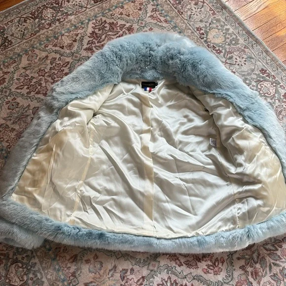 Couture Designer La Seine & Moi Faux Mink Fur Coat Jacket Blue XS S $405 - Picture 14 of 15